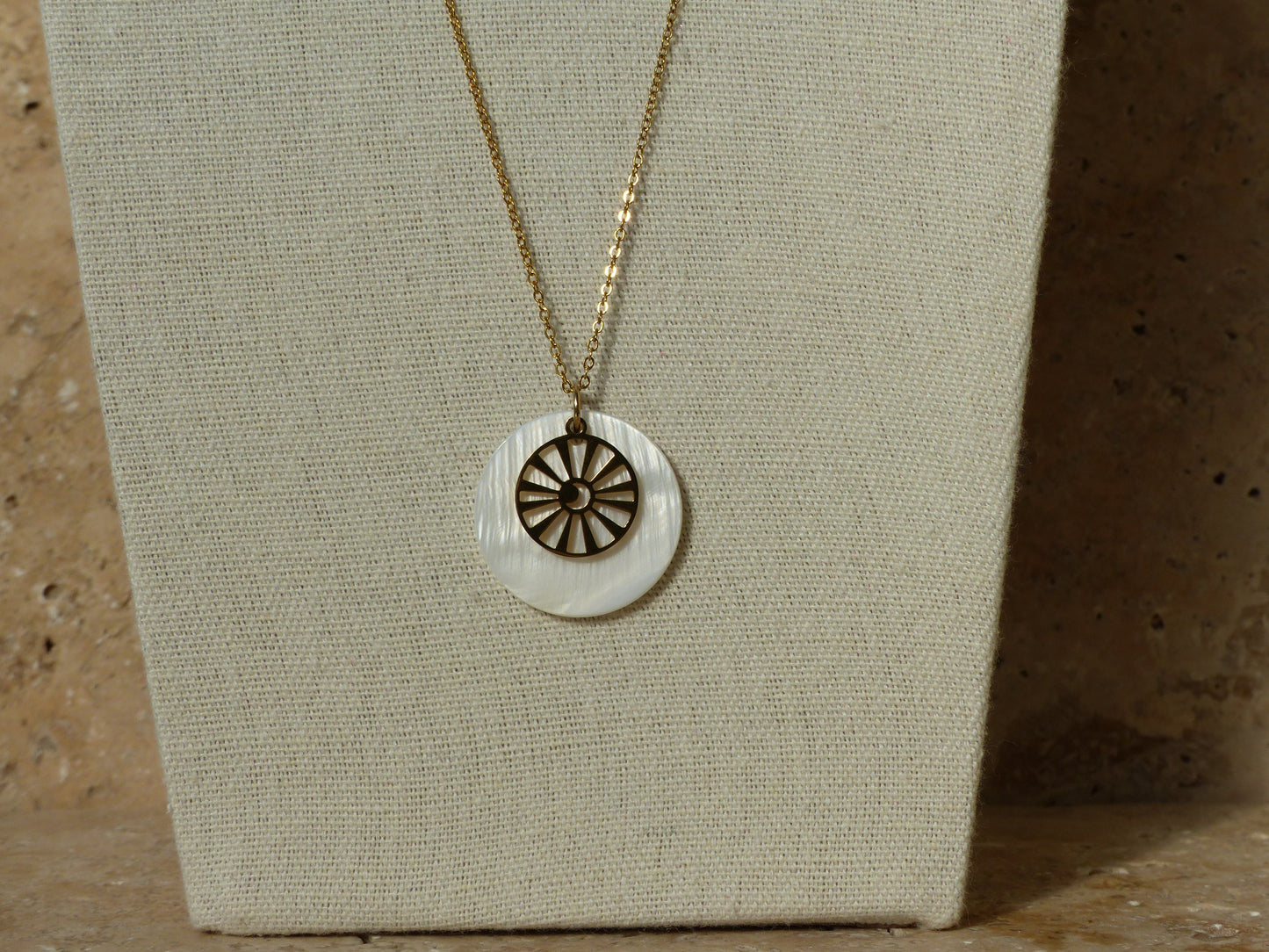 AURORE COLLIER ACIER INOXYDABLE NACRE PENDENTIF SPLELEGANTE