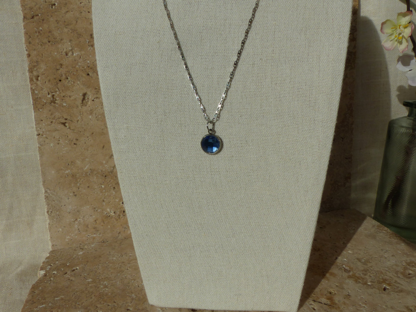 LOU COLLIER ACIER INOXYDABLE CABOCHON BLEU SPLELEGANTE