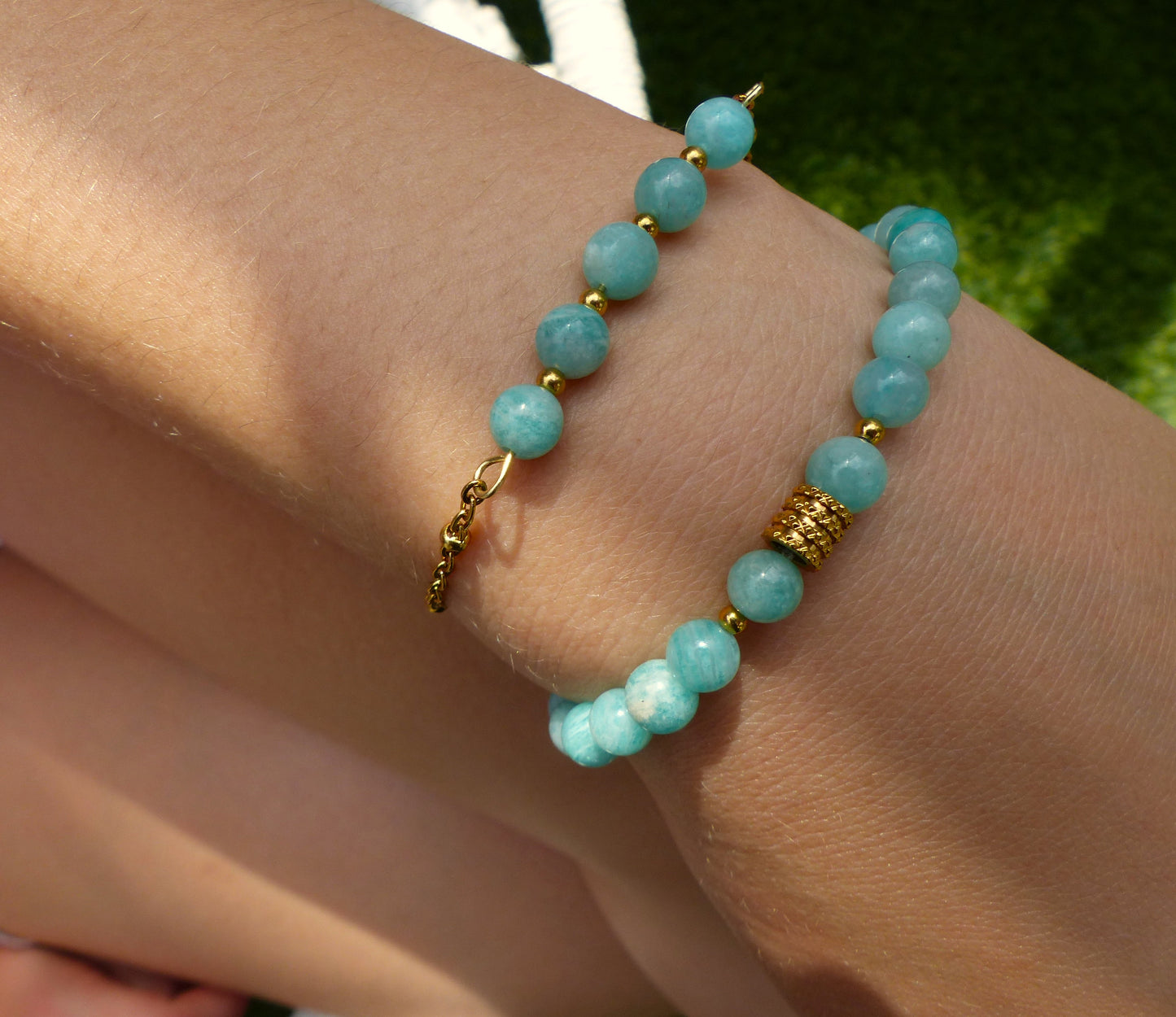 Anna | Duo de bracelets en amazonite - Créattion artisanale