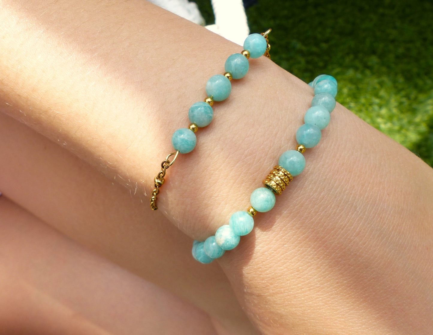 Anna | Duo de bracelets en amazonite - Créattion artisanale