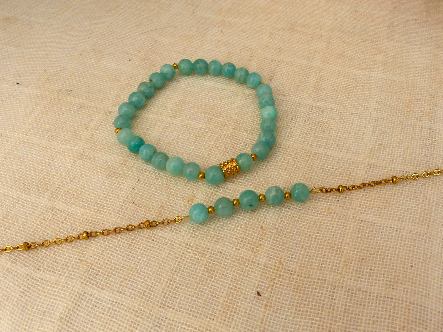 Anna | Duo de bracelets en amazonite - Créattion artisanale