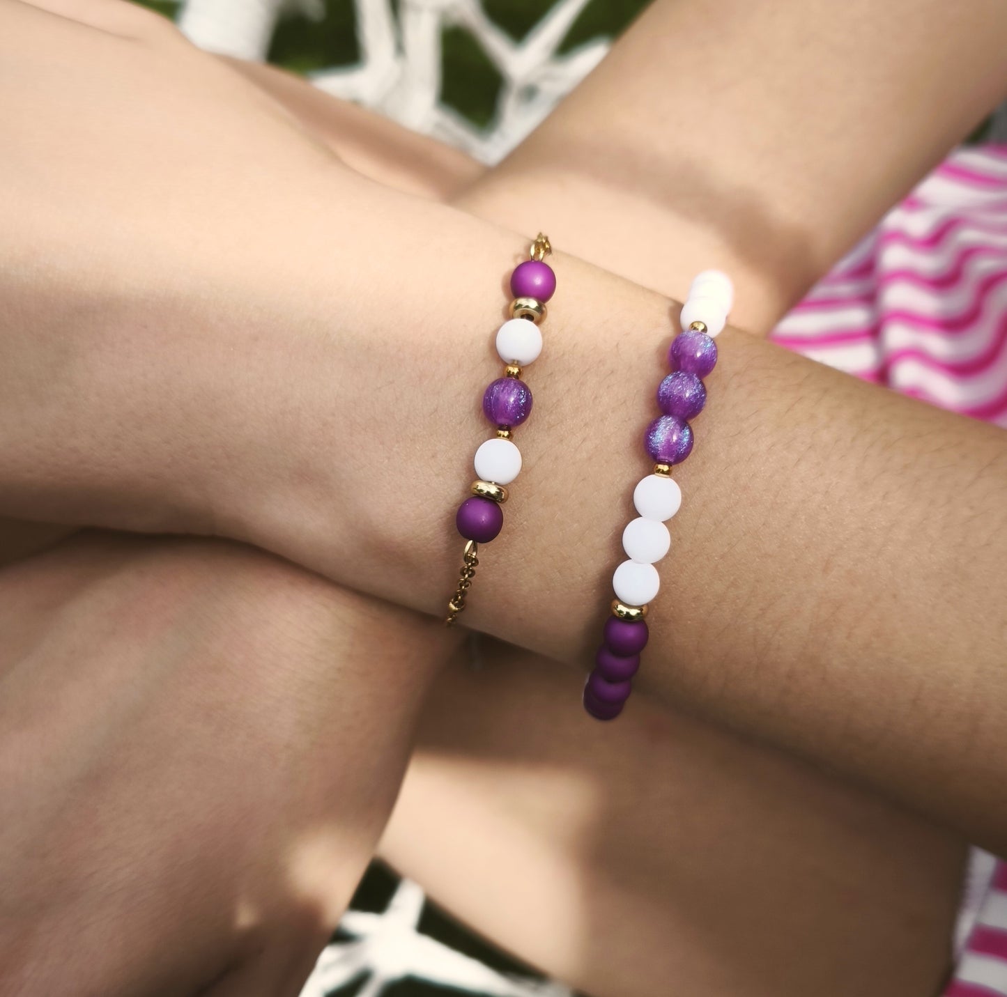 Christel | Duo bracelets violet-blanc
