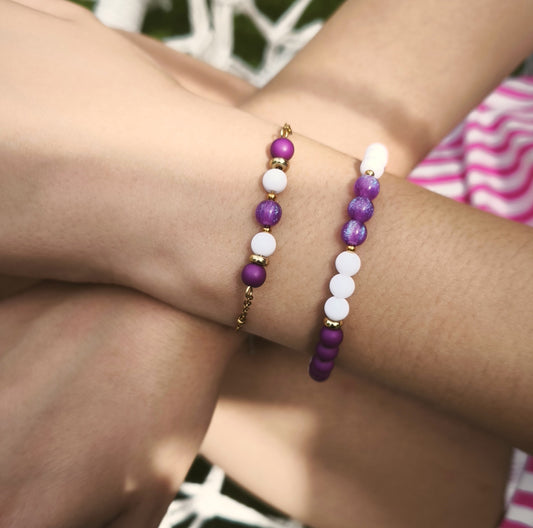 Christel | Duo bracelets violet-blanc
