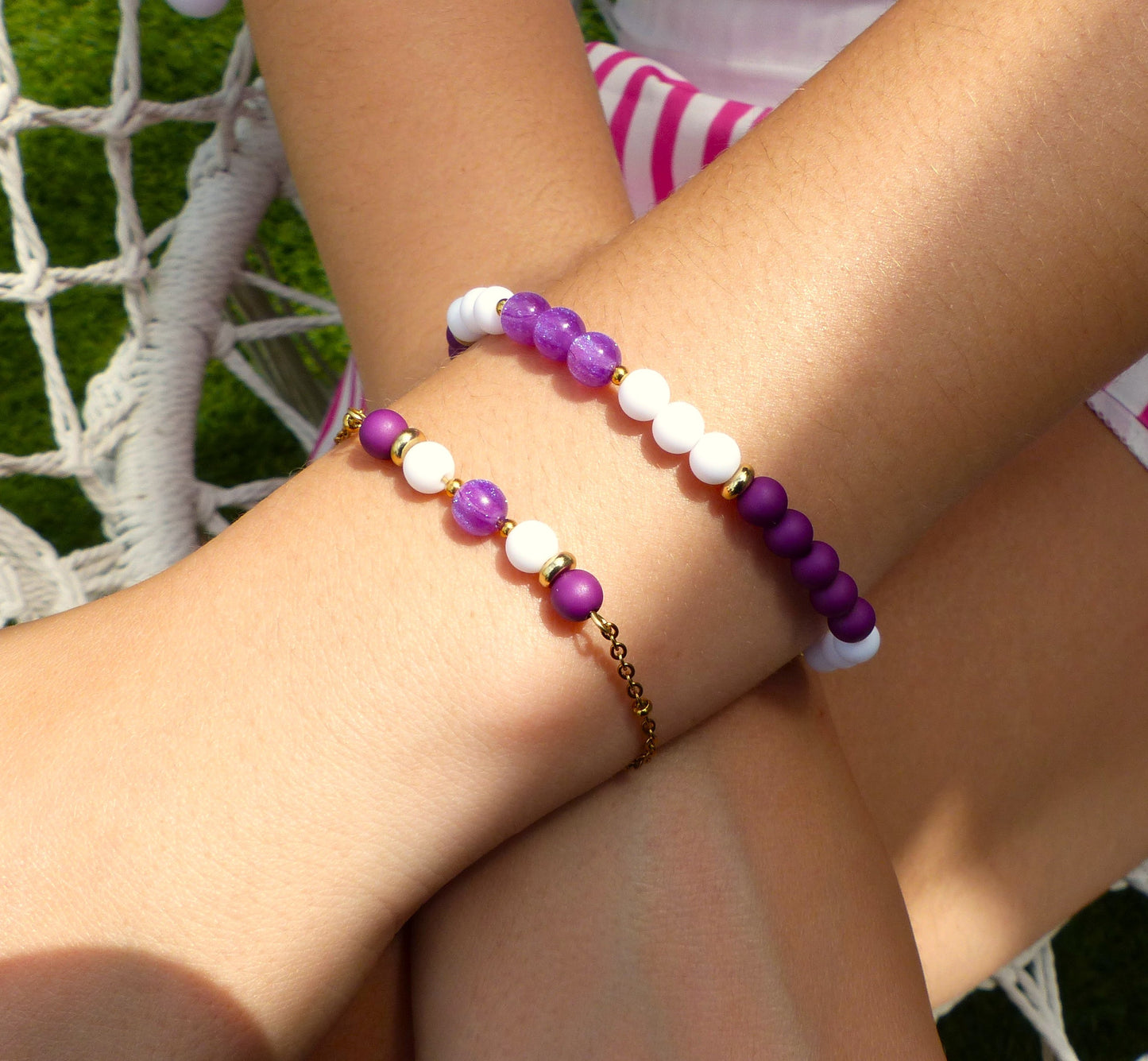 Christel | Duo bracelets violet-blanc