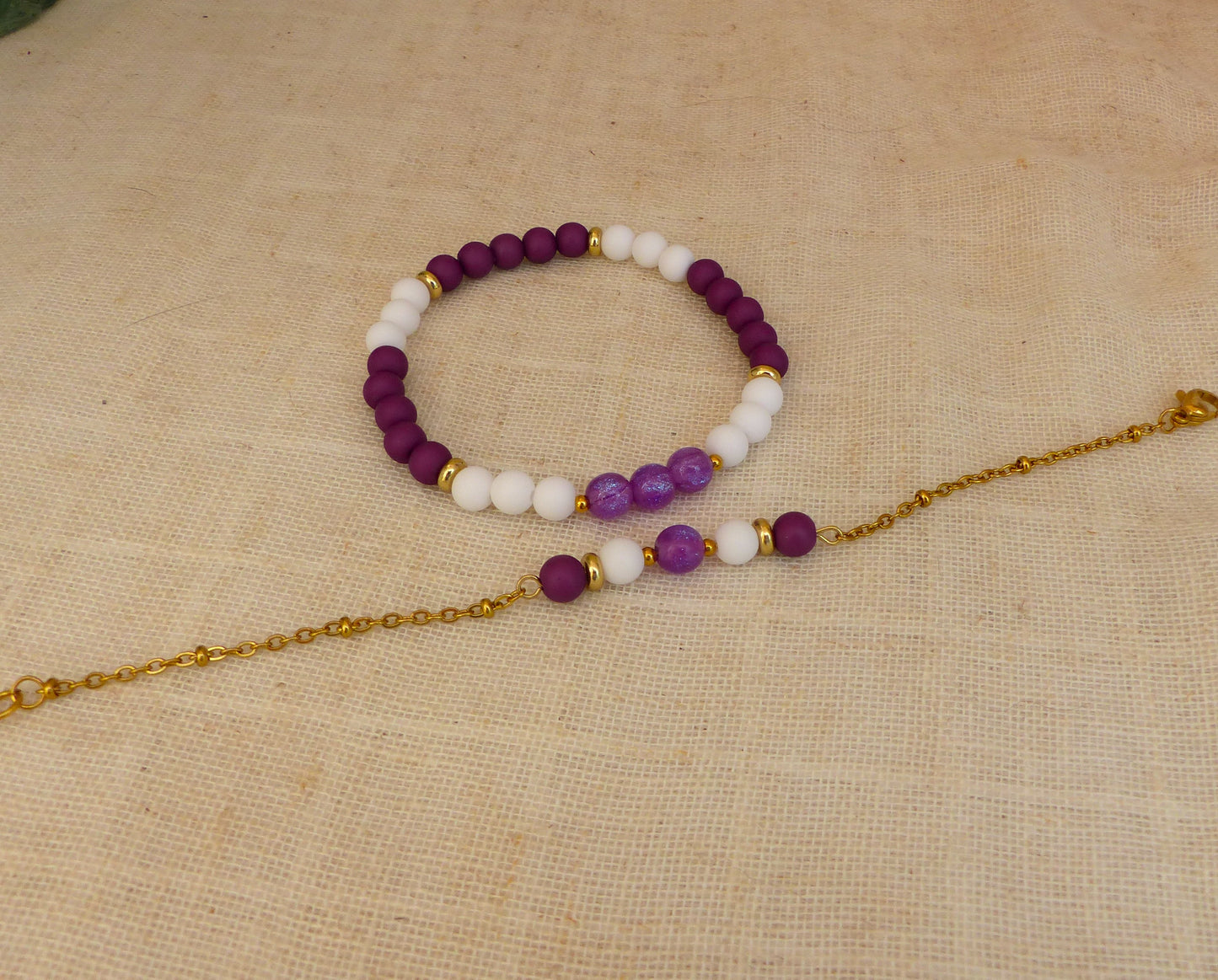Christel | Duo bracelets violet-blanc