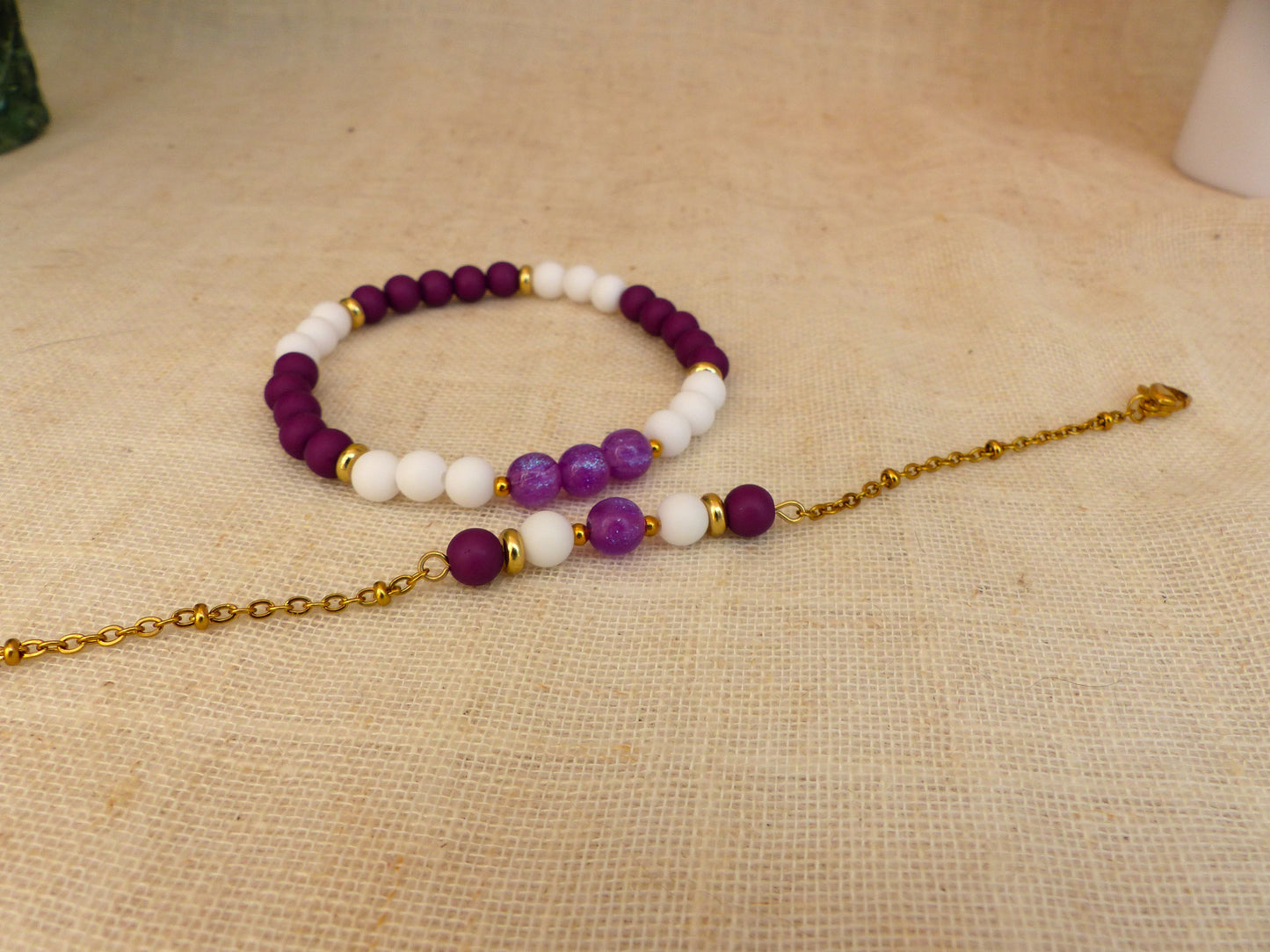 Christel | Duo bracelets violet-blanc