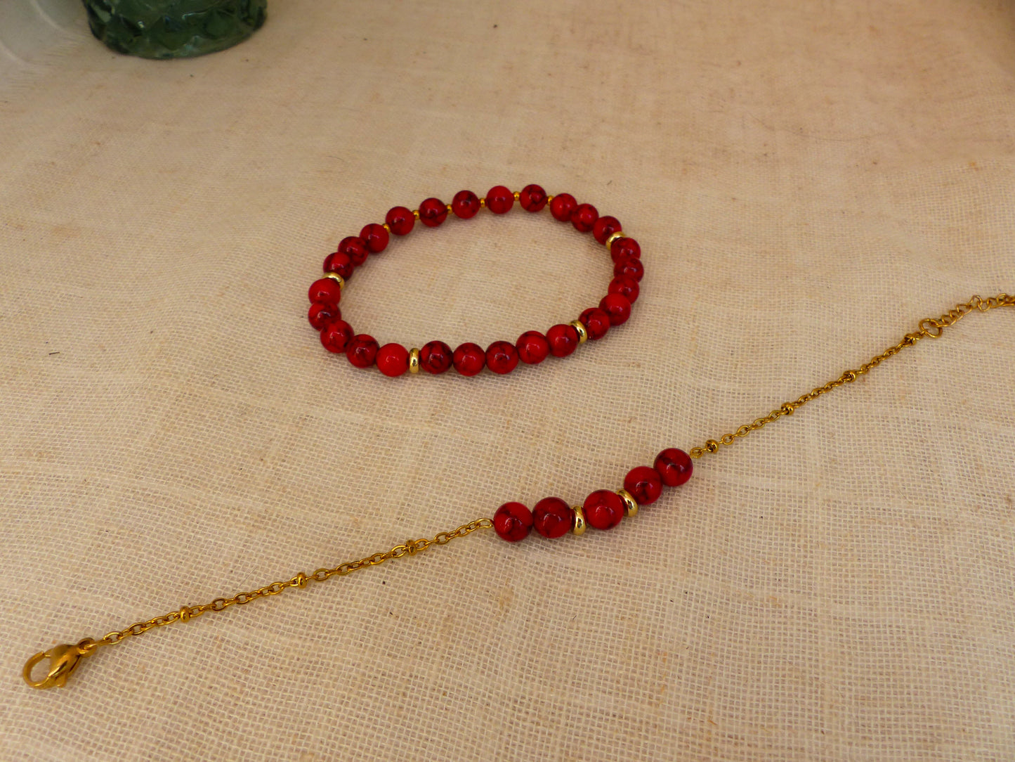 Erma | Duo de bracelet rouge rubis - création artisanale
