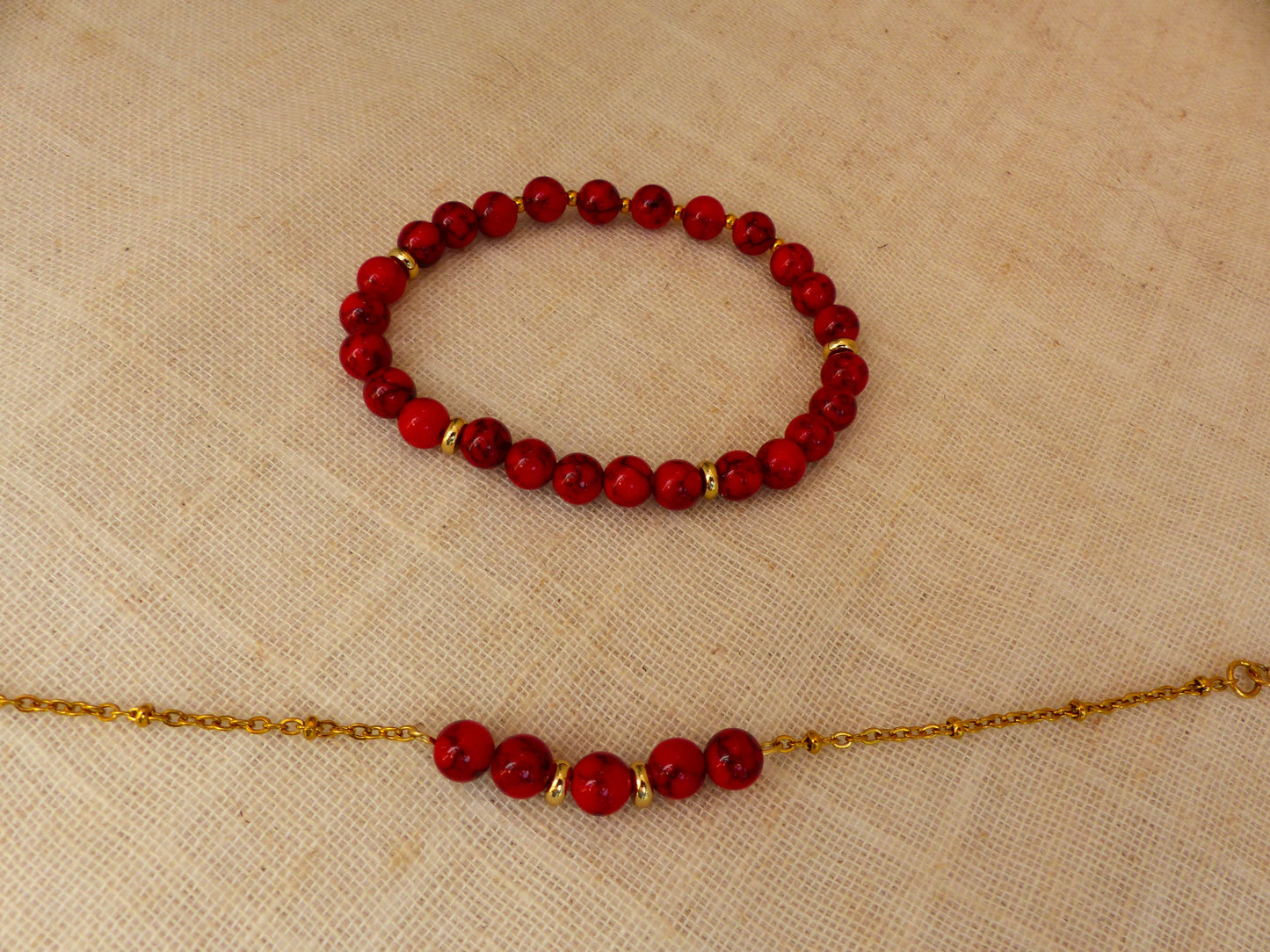 Erma | Duo de bracelet rouge rubis - création artisanale