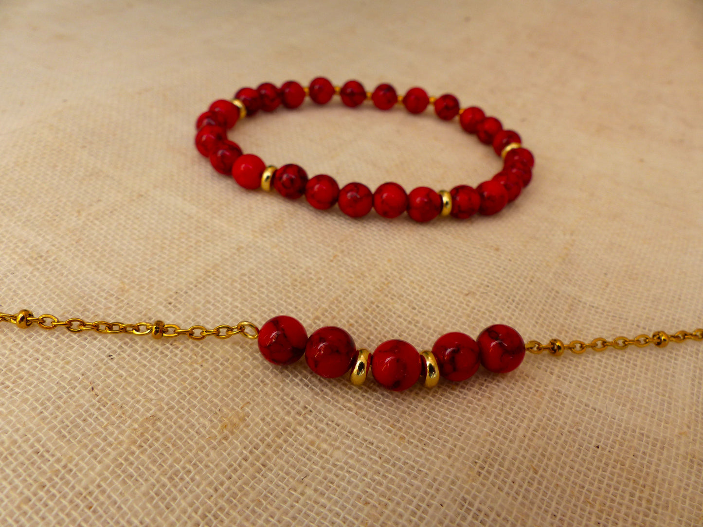 Erma | Duo de bracelet rouge rubis - création artisanale