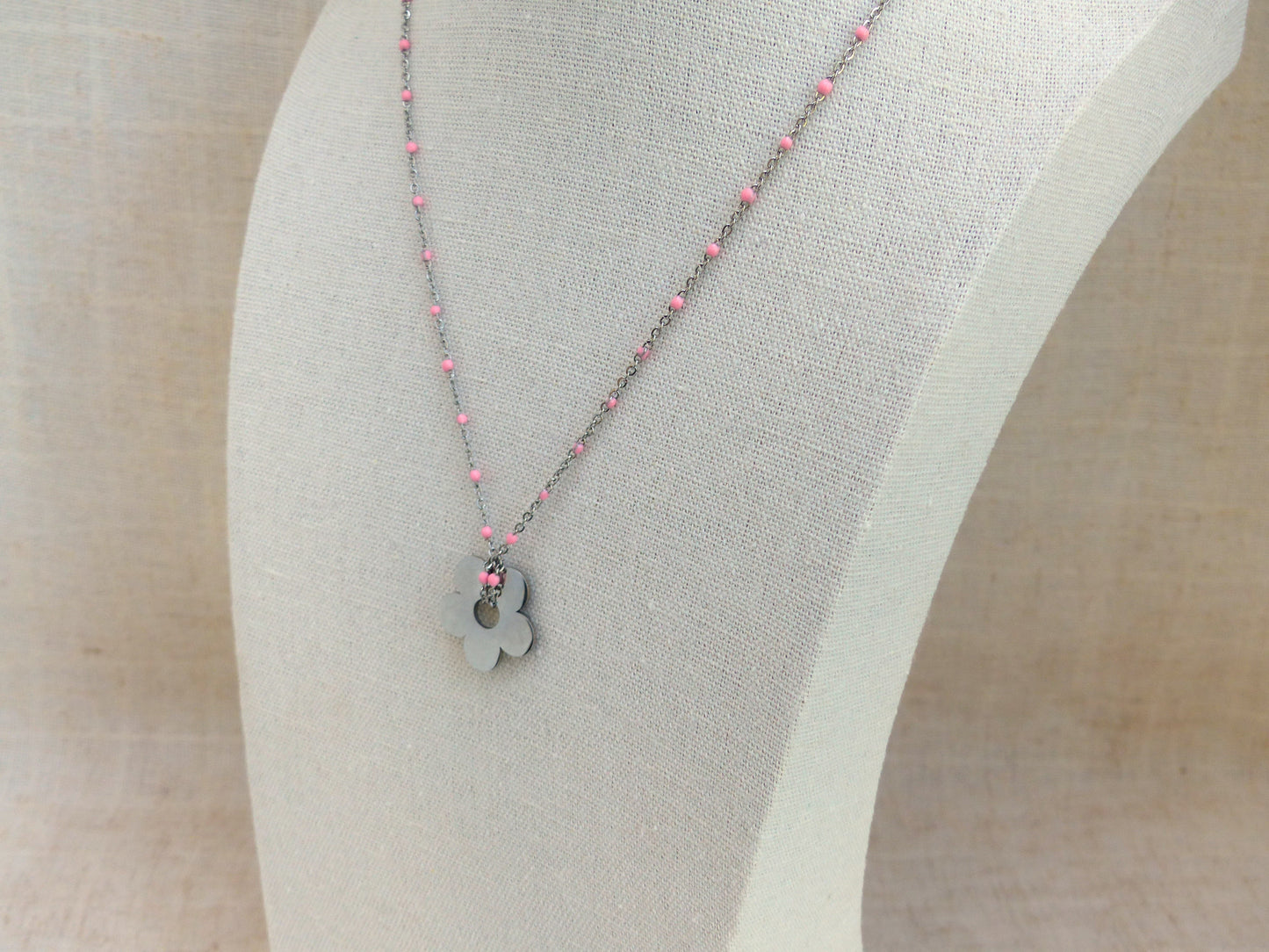 Rome | Collier acier argenté et rose